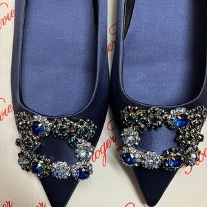 Roger Vivier Navy silk upper flat ballerina 37 shoe